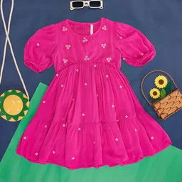 Pantaloons Junior Girls Floral Embroidered Cotton A-Line Dress-picture-38