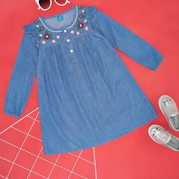 YU by Pantaloons Girls Long Sleeves Pure Cotton Denim A-Line Dress-picture-16