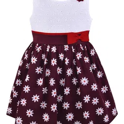 Wish Karo Maroon & White Floral A-Line Cotton Dress-image-97