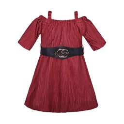 Wish Karo Girls Silk Lycra Pleated Fit & Flare Dress With Belt-picture-6