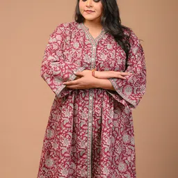KALINI Plus Size Floral Printed Cotton A-Line Dress image 1