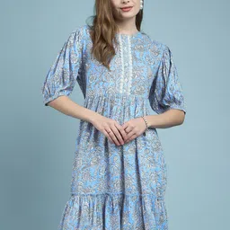 DressBerry Floral Printed Puff Sleeve Fit & Flare Dress-picture-34
