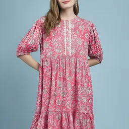 DressBerry  Floral Printed Puff Sleeve Fit & Flare Dress-image-73