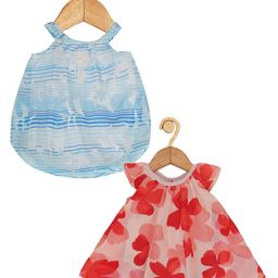Creative Kids Infant Girls Pack Of 2 Floral Printed Round Neck A-Line Midi Dress-picture-43