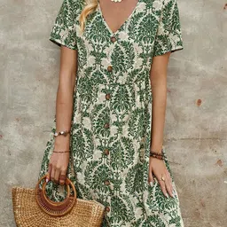 StyleCast Floral Printed V Neck A-line Dress-image-32