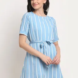 La Zoire Blue Striped Crepe Dress-image-88