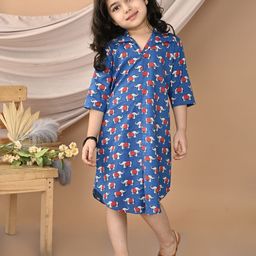 Sangria Girls Shirt Collar Elephant Printed Cotton Dress-picture-11