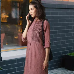 W pleated Midi Cotton Dress-image-63