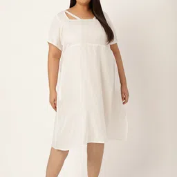 theRebelinme Plus Size White Solid Midi Dress image 1