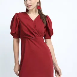 CHIC BY TOKYO TALKIES Women Maroon Wrap Dress-image-76