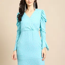 DODO & MOA Blue Printed Wrap Dress-picture-24
