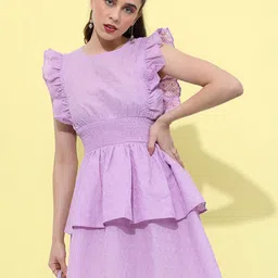 Tokyo Talkies Self Design Smocked Flutter Sleeves Dress-image-23