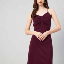 RARE Burgundy Shoulder Straps Knee Length Sheath Dress-picture-14