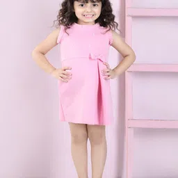 THE LITTLE CELEBS Girls Solid Round Neck Sleeveless Above Knee Sheath Dress-picture-44