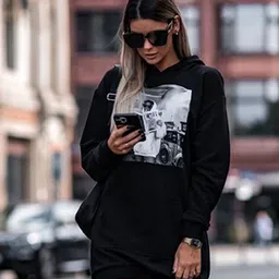 StyleCast Black Graphic Printed Hooded T-shirt Dress-picture-14