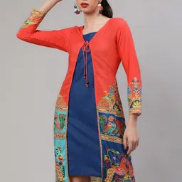 AKS Orange Ethnic Motifs Printed Sheath Dress Wth Shrug image 1