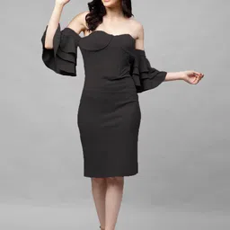 Athena Black Off-Shoulder Bell Sleeves Sheath Dress-picture-41