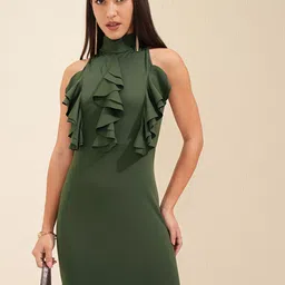 Tokyo Talkies High Neck Ruffled Sheath Dress-image-22