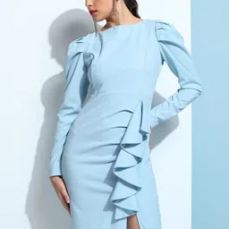 Tokyo Talkies Blue Round Neck Sheath Dress-image-50