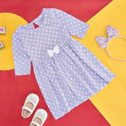 Pantaloons Baby Girls Polka Dots Printed Bow Detail Cotton Fit and Flare Dress-picture-32