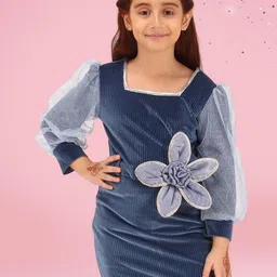 CUTECUMBER Girls Embellished Applique Velvet Sheath Dress-picture-38