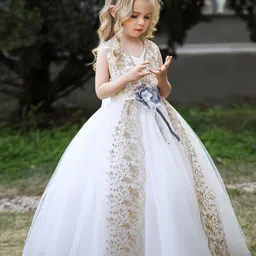 StyleCast Girls Floral Embroidered V-Neck Bow Detail Maxi Gown Dress-image-1