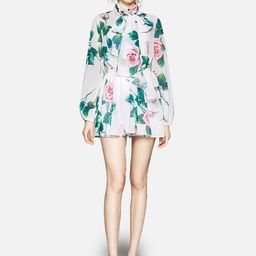 JC Collection Women White & Green Floral Tie-Up Neck Mini Dress-picture-41