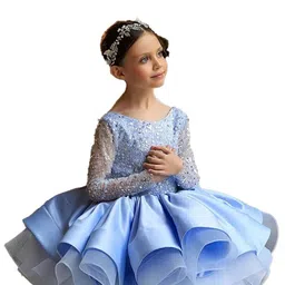 StyleCast Girls Blue Embellished Boat Neck Net Fit & Flare Dress-image-43