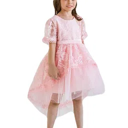 StyleCast Girls Pink Floral Embroidered Puff Sleeve Lace Inserts Tulle Fit & Flare Dress-picture-55