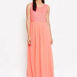 La Zoire Peach-Coloured Georgette Maxi Dress-picture-14