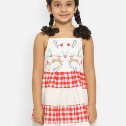 Nauti Nati Girls Raindeer embroidered Shoulder Straps Crepe Dress-image-0