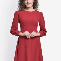 Martini Women Maroon Solid Fit and Flare Dress-image-91