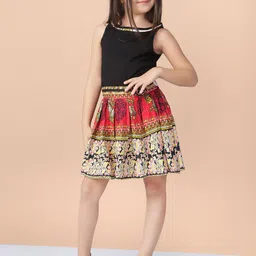 Naughty Ninos Girls Black & Red Printed Fit and Flare Dress-picture-28