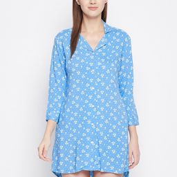 Hypernation Women Blue Printed Nightdress-picture-15