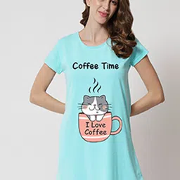 FFLIRTYGO Turquoise Blue Printed Nightdress-picture-40