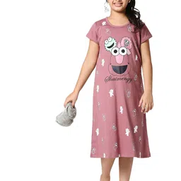 Zeyo Girls Mauve Printed Nightdress-picture-53