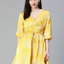 Oxolloxo Floral Printed V-Neck Puff Sleeves Fit & Flare Dress-picture-27