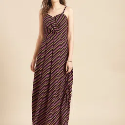 WoowZerz Purple & Black Striped Crepe A-Line Pleated  Maxi Dress-picture-41