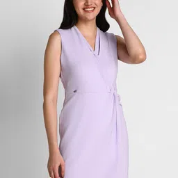 Allen Solly Woman V-Neck Sleeveless Pleated Wrap Dress-image-54