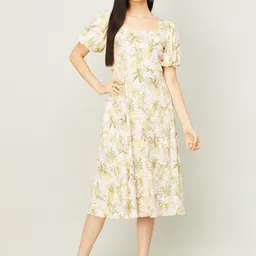 CODE by Lifestyle Beige Floral Printed Midi Dress-picture-10