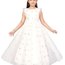 Aarika Girls White & Gold-Toned Embellished Net Maxi Dress-picture-31