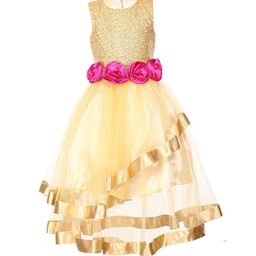Samsara Couture Girls Cream-Coloured & Blue Pack Of 2 Embellished Cotton Net Maxi Dress-picture-14