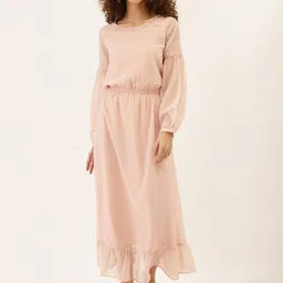 DODO & MOA Women Peach-Coloured Dobby Weave Self Design Maxi Dress-picture-25