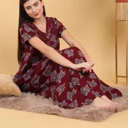 Sweet Dreams Round Neck Printed Maxi Nightdress-image-88