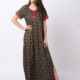 Claura Brown Printed Maxi Nightdress-image-6