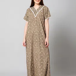 Winza Designer Floral Printed Pure Cotton Maxi Nightdress-image-62