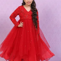 Biba Girls Floral Embroidered Sequined Long Sleeves V-Neck Maxi Dress-image-14