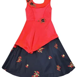 Wish Karo Girls Fuchsia & Blue Embellished Layered Fit & Flare Satin Maxi Dress-picture-24