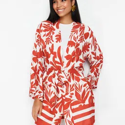 Trendyol Floral Printed Longline Tie-Up Shrug-picture-6