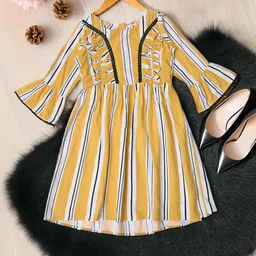 Bella Moda Girls Striped Bell Sleeves Cotton Fit and Flare Dress-image-75